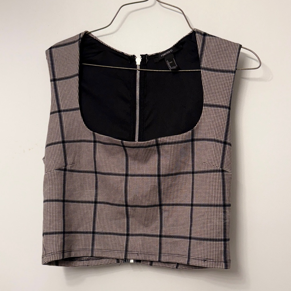 Forever 21 Black and Gray Plaid Tank Top